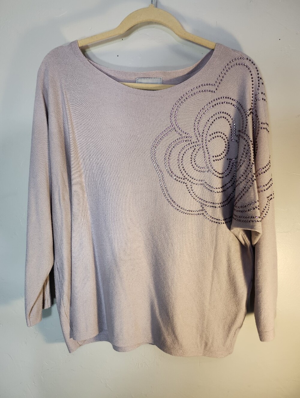 LIV Milano Lavender Knit Top with Rhinestone Detail